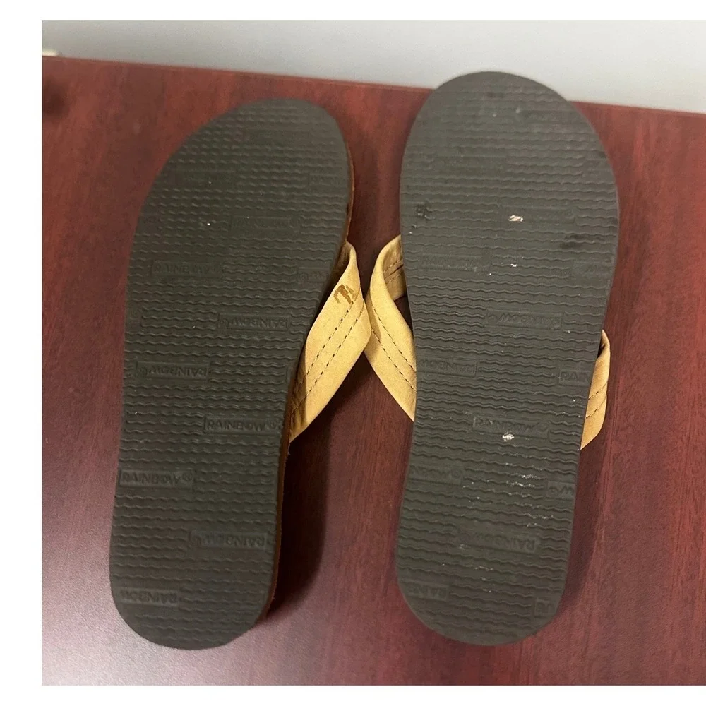 Rainbow Sandals Flip Flops Kids 4/5 Tan Leather Summer Beach Coastal Surf
